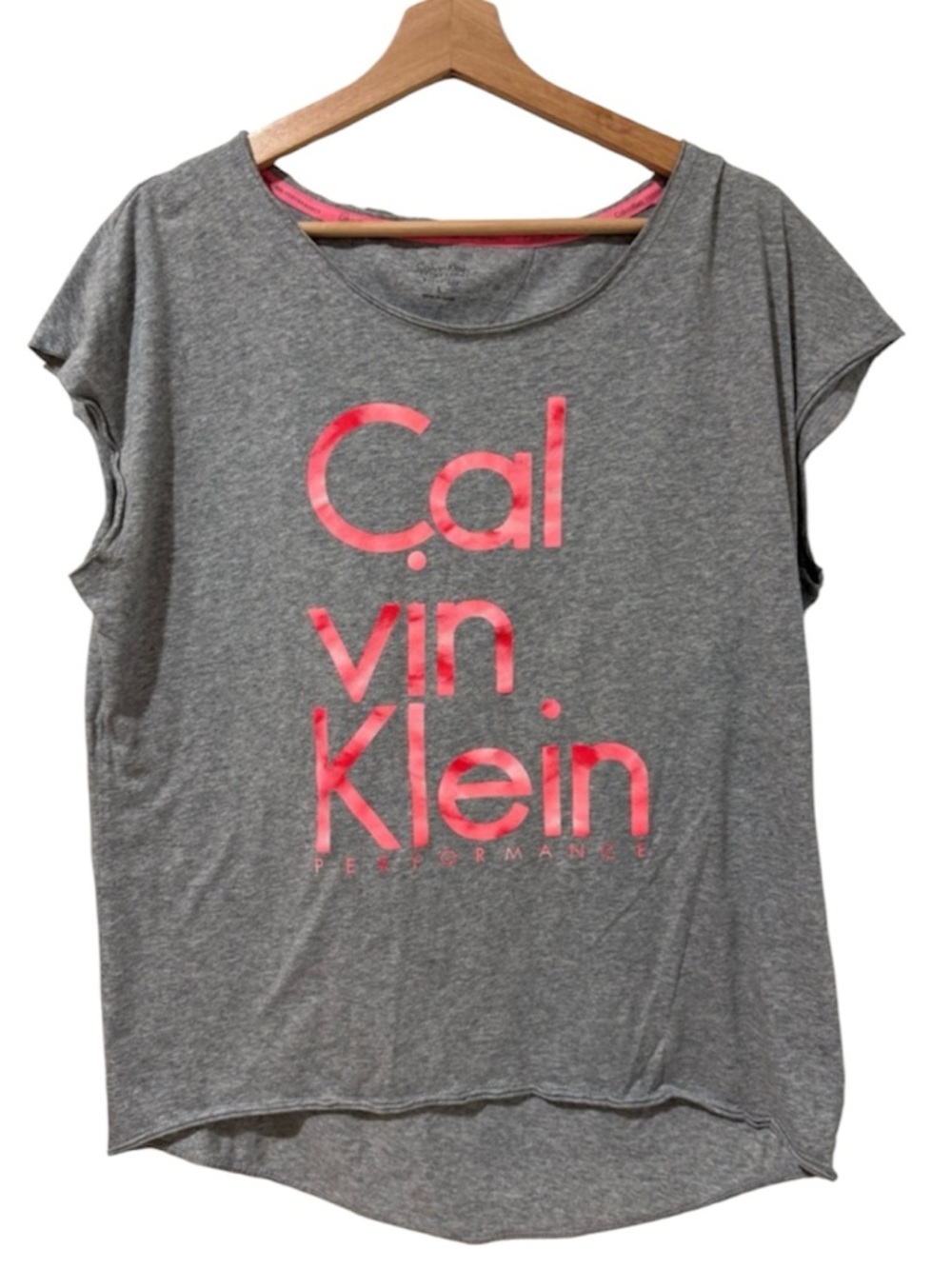 Calvin Klein Performance Quick Dry Gray Cap Sleeve Graphic Tee